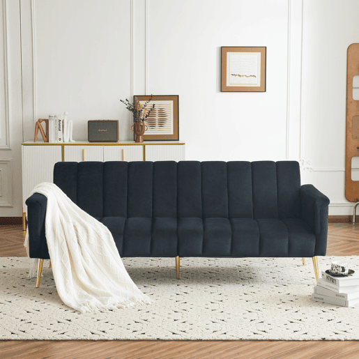 Sofá-cama moderno dobrável - com pés adicionais, com função de cama, em veludo - Preto