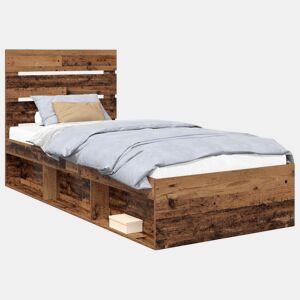 Estrutura de cama de solteiro para adultos com cabeceira Madeira antiga 90 x 200 cm