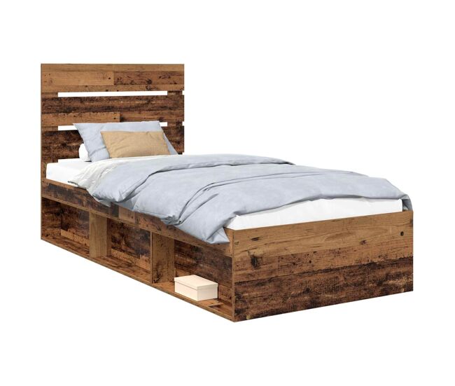 Estructura de cama individual para adultos con cabecera - madera vieja 90 x 200 cm