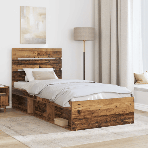 Estrutura de cama de solteiro para adultos com cabeceira Madeira antiga 90 x 200 cm