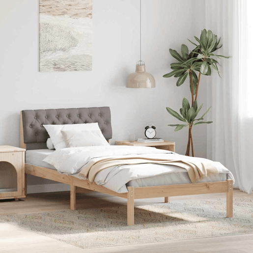 Estrutura de cama de solteiro para adultos com cabeceira Marrom e taupe 90 x 190 cm