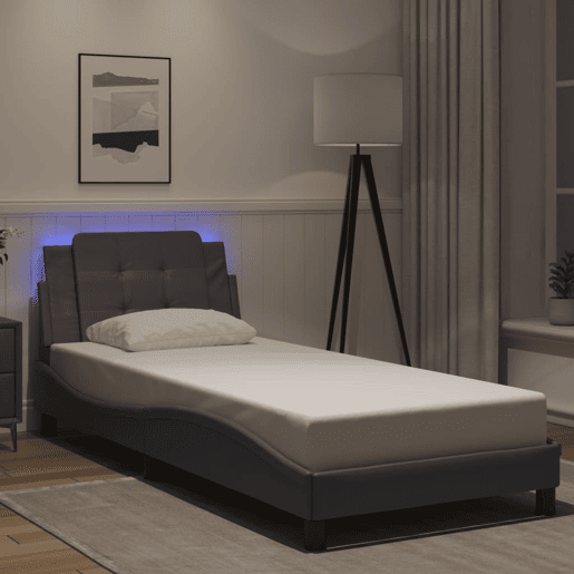 Estrutura de cama de solteiro para adultos com LED Zadar 100x200cm cinza