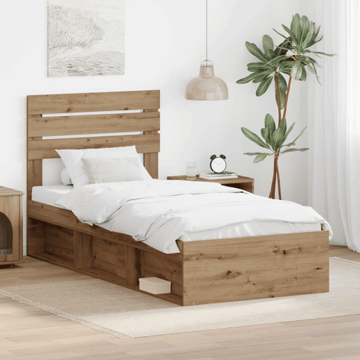 Estrutura de cama de solteiro para adultos com Cabeceira - Carvalho Artesanal 100 x 200 cm