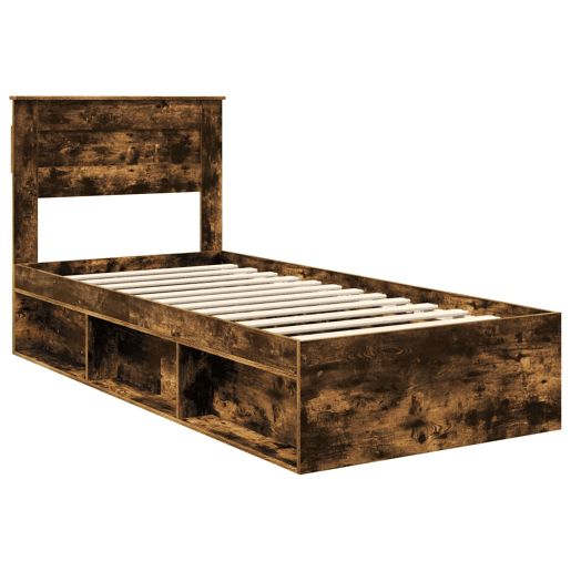 Estrutura de cama de solteiro para adultos com cabeceira Carvalho Defumado 75 x 190 cm