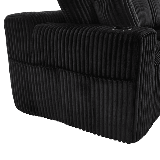 Sofá modular de 3 lugares - Chaise longue, 5 almofadas, bolsos, suporte para bebidas, espuma densa - Preto