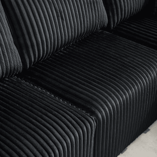 Sofá modular de 3 lugares - Chaise longue, 5 almofadas, bolsos, suporte para bebidas, espuma densa - Preto