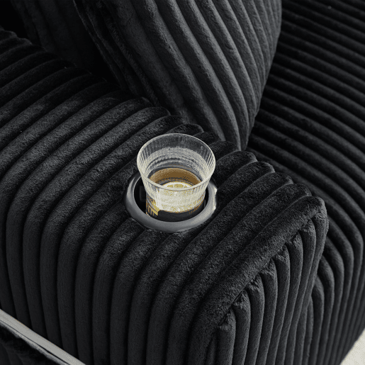 Sofá modular de 3 lugares - Chaise longue, 5 almofadas, bolsos, suporte para bebidas, espuma densa - Preto
