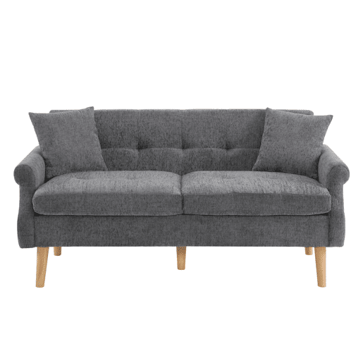 Sofá de 2 lugares estofado em chenille - 162x74x77 cm - Cinzento
