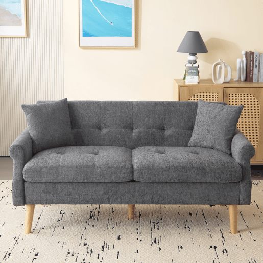 Sofá de 2 lugares estofado em chenille - 162x74x77 cm - Cinzento