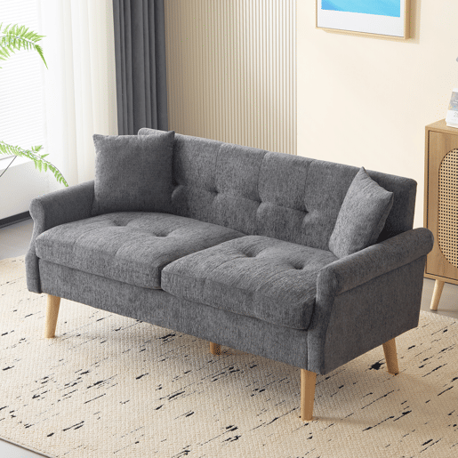 Sofá de 2 lugares estofado em chenille - 162x74x77 cm - Cinzento