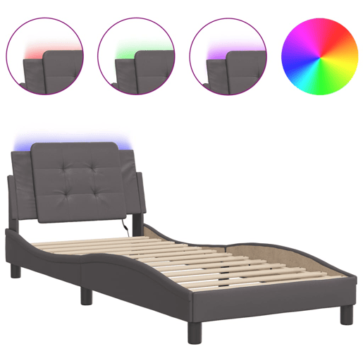 Estrutura de cama de solteiro para adultos com LED Zadar 90x190 cm cinzento