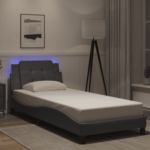 Estrutura de cama de solteiro para adultos com LED Zadar 90x190 cm cinzento