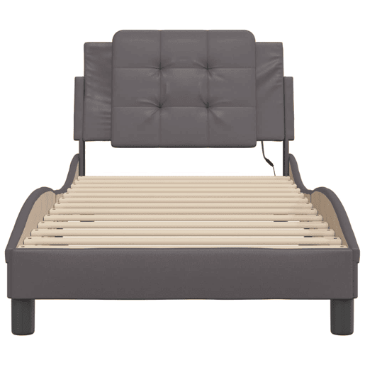 Estrutura de cama de solteiro para adultos com LED Zadar 90x190 cm cinzento