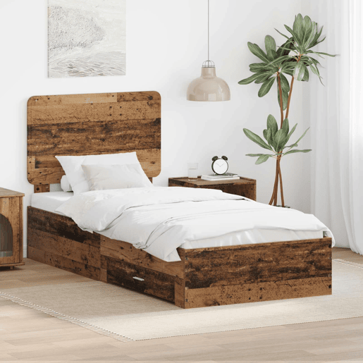 Estrutura de cama de solteiro para adultos Madeira antiga 90 x 200 cm Madeira processada