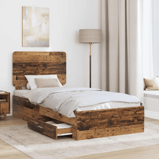 Estrutura de cama de solteiro para adultos Madeira antiga 90 x 200 cm Madeira processada
