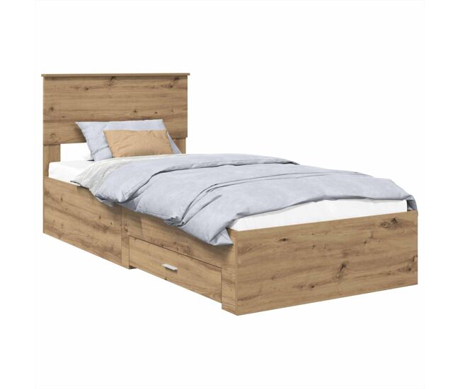 Estructura de cama simple para adultos con cabecera - roble artesanal 90 x 190 cm