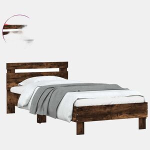 Estrutura de cama de solteiro moderno c cabeceiraluzes LED 90x190 cm carvalho fumado