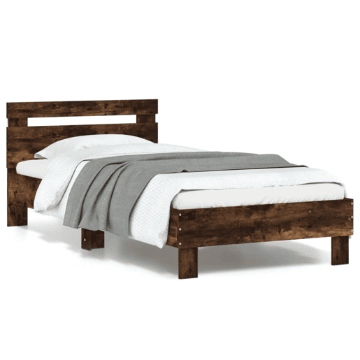 Estrutura de cama de solteiro moderno c cabeceiraluzes LED 90x190 cm carvalho fumado