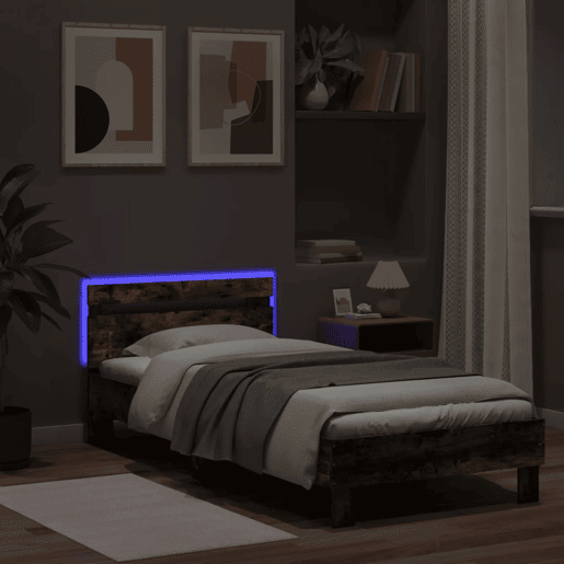 Estrutura de cama de solteiro moderno c cabeceiraluzes LED 90x190 cm carvalho fumado