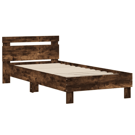 Estrutura de cama de solteiro moderno c cabeceiraluzes LED 90x190 cm carvalho fumado