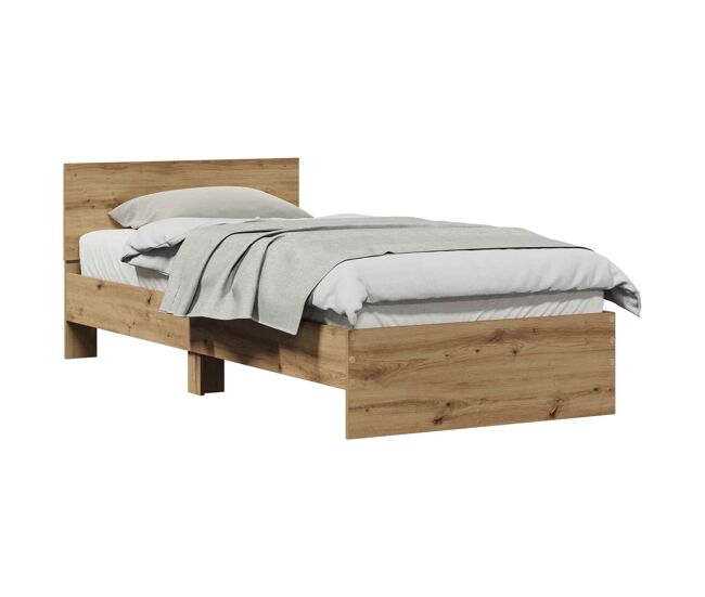 Estructura de cama simple para adultos con cabecera - roble artesanal 75 x 190 cm