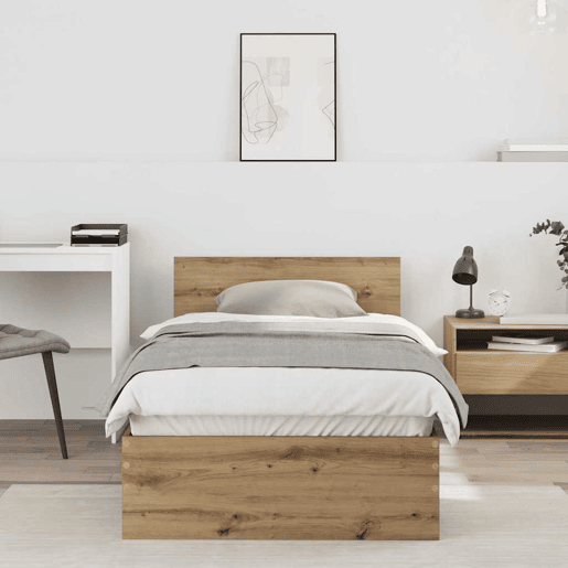 Estrutura de cama de solteiro moderno com cabeceira - Carvalho Artesanal 75 x 190 cm