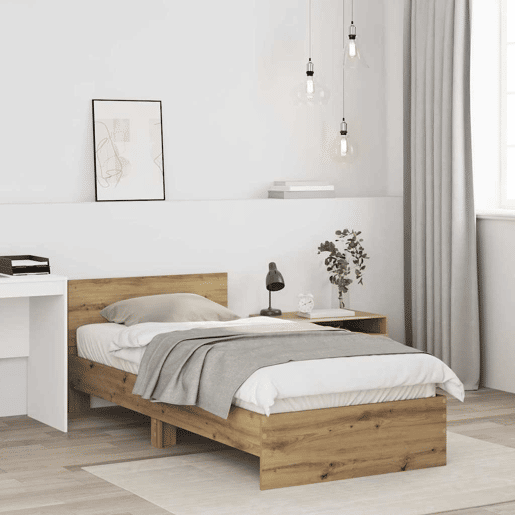 Estrutura de cama de solteiro moderno com cabeceira - Carvalho Artesanal 75 x 190 cm