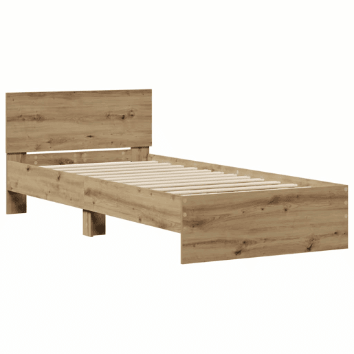 Estrutura de cama de solteiro moderno com cabeceira - Carvalho Artesanal 75 x 190 cm