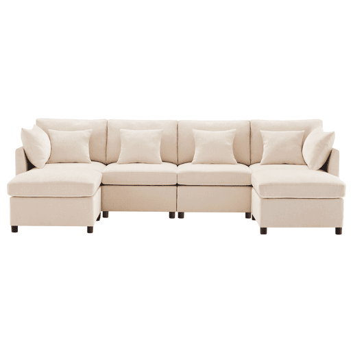 Sofá modular de 6 lugares - em forma de L, com apoio para os pés removível - Bege
