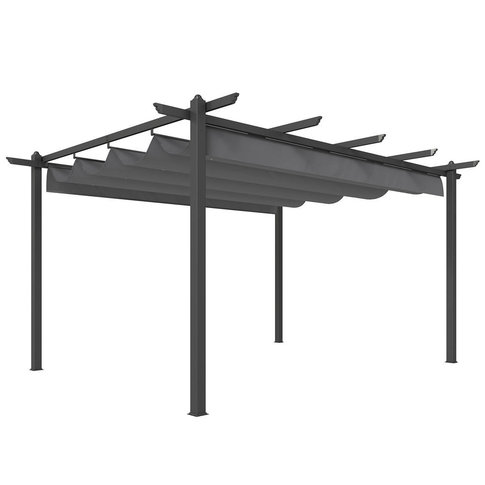 Outsunny pérgola de jardín 4x3 m con techo retráctil, cenador de jardín con estructura de aluminio, upf30+, orificios de drenaje, pabellón para