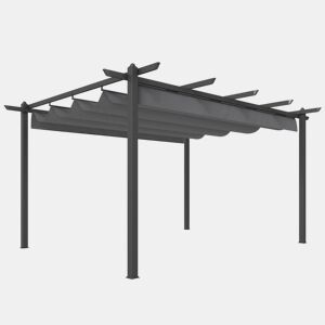 Outsunny Pérgola de Jardim 4x3 m com Telhado Retrátil Pérgola de Exterior com Estrutura de Alumínio UPF30+ Orifícios de Drenagem Ideal para Exterior Terraço Cinza