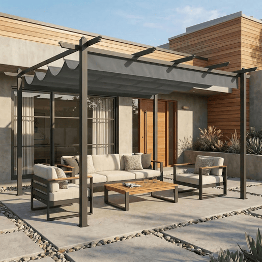 Outsunny Pérgola de Jardim 4x3 m com Telhado Retrátil Pérgola de Exterior com Estrutura de Alumínio UPF30+ Orifícios de Drenagem Ideal para Exterior Terraço Cinza
