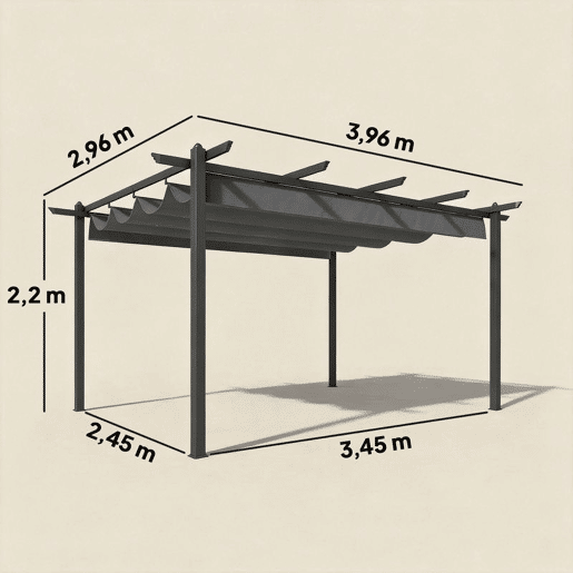 Outsunny Pérgola de Jardim 4x3 m com Telhado Retrátil Pérgola de Exterior com Estrutura de Alumínio UPF30+ Orifícios de Drenagem Ideal para Exterior Terraço Cinza