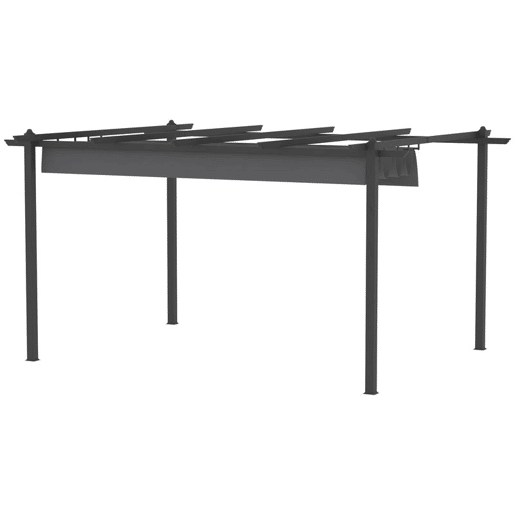 Outsunny Pérgola de Jardim 4x3 m com Telhado Retrátil Pérgola de Exterior com Estrutura de Alumínio UPF30+ Orifícios de Drenagem Ideal para Exterior Terraço Cinza