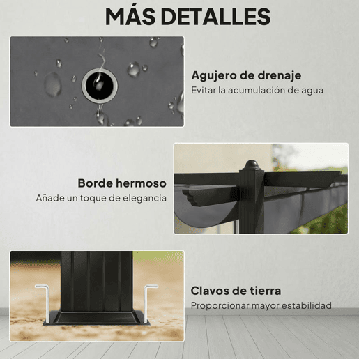Outsunny Pérgola de Jardim 4x3 m com Telhado Retrátil Pérgola de Exterior com Estrutura de Alumínio UPF30+ Orifícios de Drenagem Ideal para Exterior Terraço Cinza