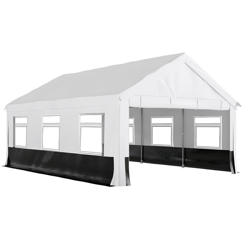 Outsunny carpa para fiesta 4x6 m, carpa de jardín con estructura acero galvanizado, laterales extraíbles, 2 puertas con cremallera, 6 ventanas, upf30+, cenador gazabo para boda, eventos, gris y blanco