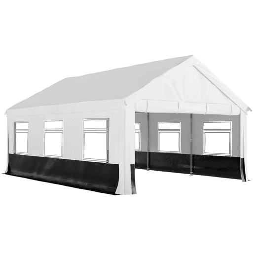 Outsunny Tenda para Festas 4x6 m, Tenda de Jardim com Estrutura em Aço Galvanizado, Laterais Removíveis, 2 Portas com Fecho, 6 Janelas, UPF30+, Pavilhão para Casamentos e Eventos, Cinzento e Branco
