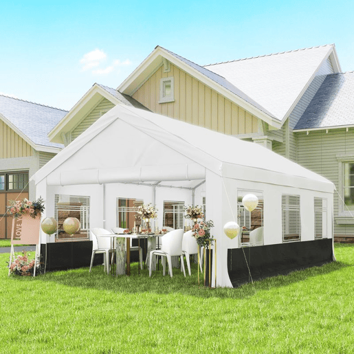 Outsunny Tenda para Festas 4x6 m, Tenda de Jardim com Estrutura em Aço Galvanizado, Laterais Removíveis, 2 Portas com Fecho, 6 Janelas, UPF30+, Pavilhão para Casamentos e Eventos, Cinzento e Branco