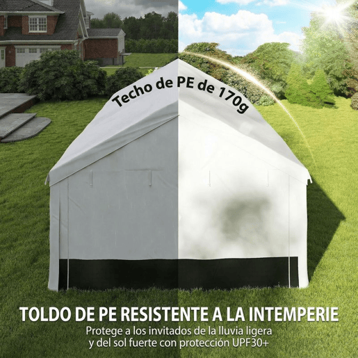 Outsunny Tenda para Festas 4x6 m, Tenda de Jardim com Estrutura em Aço Galvanizado, Laterais Removíveis, 2 Portas com Fecho, 6 Janelas, UPF30+, Pavilhão para Casamentos e Eventos, Cinzento e Branco