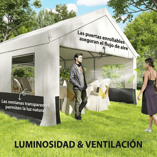 Outsunny Tenda para Festas 4x6 m, Tenda de Jardim com Estrutura em Aço Galvanizado, Laterais Removíveis, 2 Portas com Fecho, 6 Janelas, UPF30+, Pavilhão para Casamentos e Eventos, Cinzento e Branco