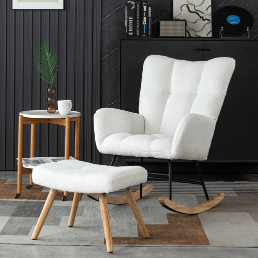 Cadeira de baloiço?Cadeira de baloiço em tecido turco francês - com apoio para os pés - Branco Cadeira de baloiço?Cadeira de baloiço em tecido turco francês - com apoio para os pés - Branco