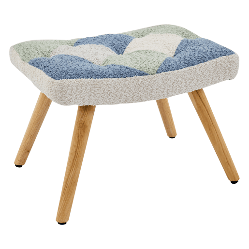 Poltrona Relax com apoio para os pés - Poltrona moderna em tecido - Patchwork Houndstooth - Bege+Azul