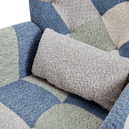 Poltrona Relax com apoio para os pés - Poltrona moderna em tecido - Patchwork Houndstooth - Bege+Azul