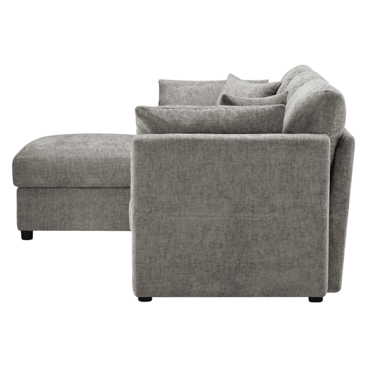 Sofá de canto L 4 lugares - Convertível em cama, 4 almofadas, apoios de braços ajustáveis - Cinza Sofá de canto L 4 lugares - Convertível em cama, 4 almofadas, apoios de braços ajustáveis - Cinza