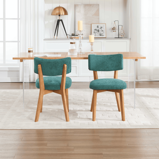 Cadeiras de sala de jantar (2 unidades) u2013 estilo moderno Mid-Century, pernas em madeira maciça, assento estofado em tecido para cozinha, sala de jantar ou escritório u2013 verde