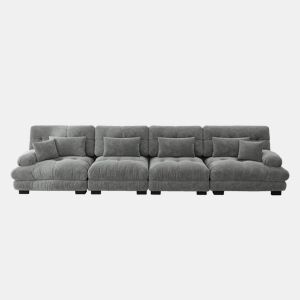 Sofá modular de 4 lugares - Sofá-cama de chenille com assento profundo - Cinza