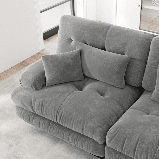 Sofá modular de 4 lugares - Sofá-cama de chenille com assento profundo - Cinza