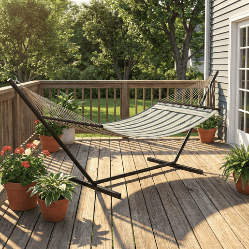 Outsunny Cama Rede com Suporte Cama Rede de Jardim Portátil com Almofada Removível, Barras Estabilizadoras Estrutura de Aço Carga Máxima 120 kg Design com Riscos 353x94x115 cm Verde