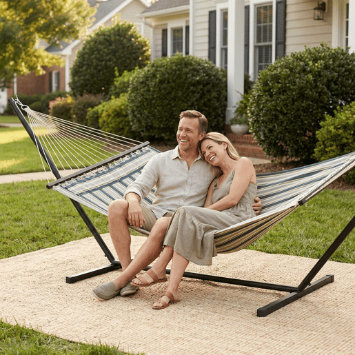 Outsunny Cama Rede com Suporte Cama Rede de Jardim Portátil com Almofada Removível, Barras Estabilizadoras Estrutura de Aço Carga Máxima 120 kg Design com Riscos 353x94x115 cm Verde
