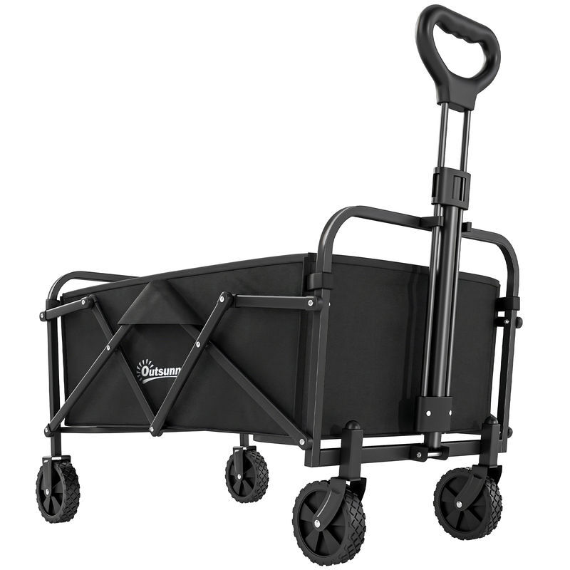 Outsunny carro playa con ruedas, carro de jardín plegable con mango ajustable, marco de metal, carga 68 kg, carrito transporte para todo terreno, jardín, campaña, compra, negro